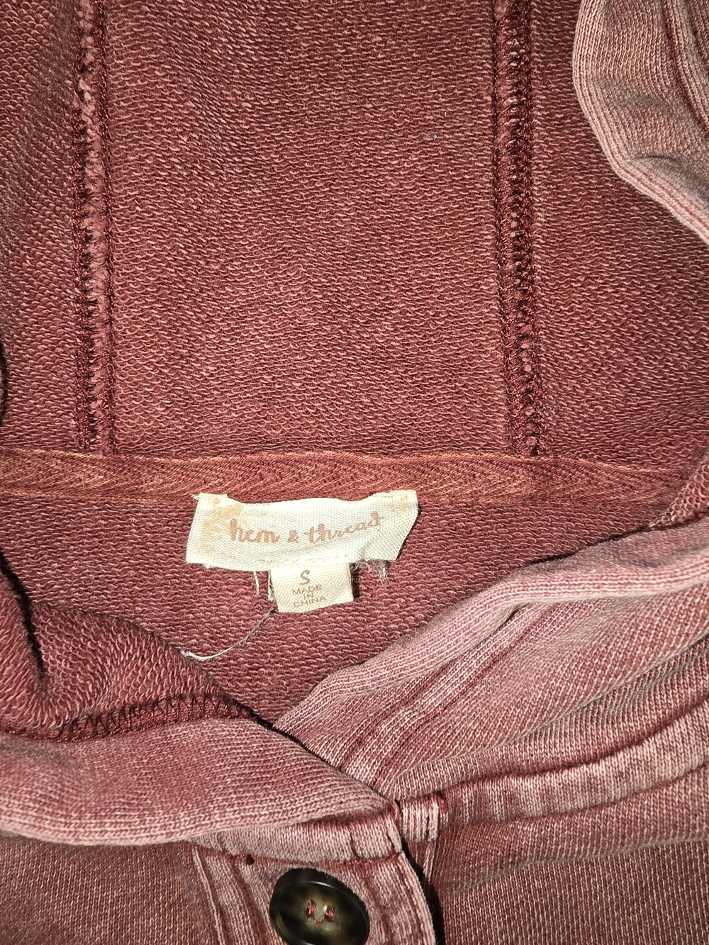 Hem & Thread Washed Rose Button-Placket Hoodie - Picture 3 of 4